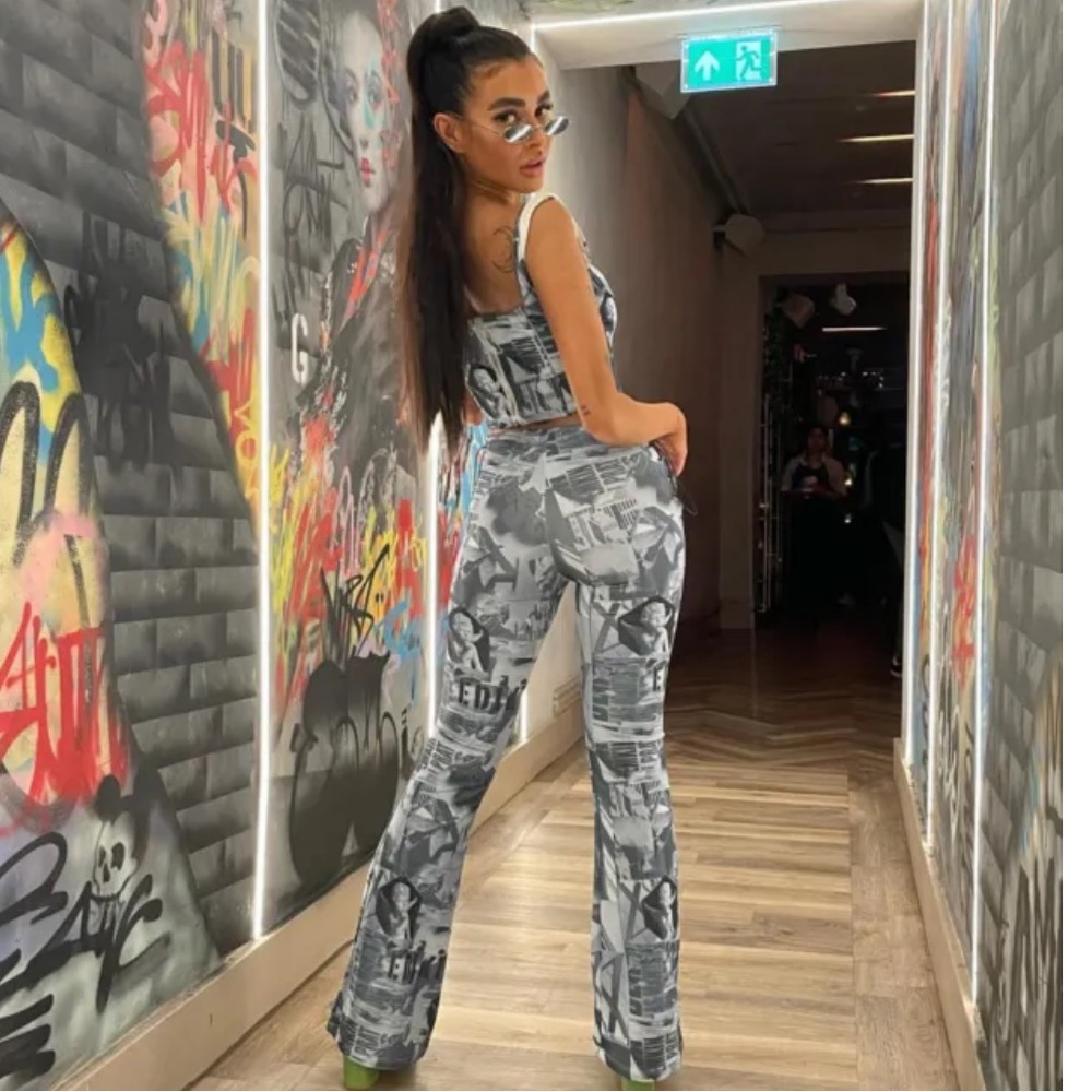 Edikted Casper Corset top and laced flare pants set